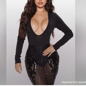 Fashion Nova Call Out My Name Black Sequin deep V neck dress